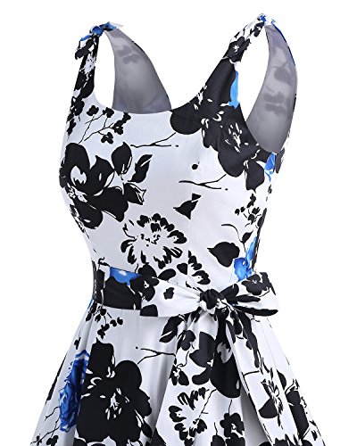 Bbonlinedress Vestidos de 1950 Estampado Vintage Retro Cóctel Rockabilly con Lazo BlueFlower 3XL