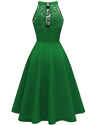 Bbonlinedress Vestidos Mujer de Cóctel Vintage Elegantes años 50 para Bodas Fiesta Bailar Cuello Halter Green XS