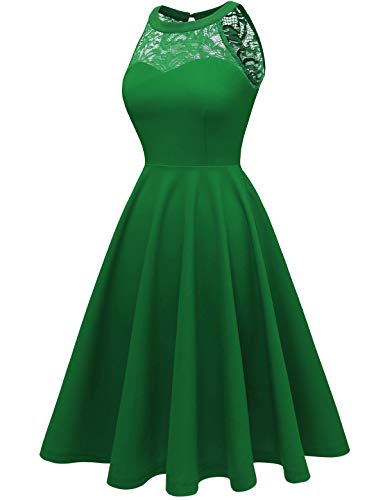 Bbonlinedress Vestidos Mujer de Cóctel Vintage Elegantes años 50 para Bodas Fiesta Bailar Cuello Halter Green XS