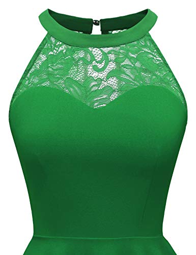Bbonlinedress Vestidos Mujer de Cóctel Vintage Elegantes años 50 para Bodas Fiesta Bailar Cuello Halter Green XS