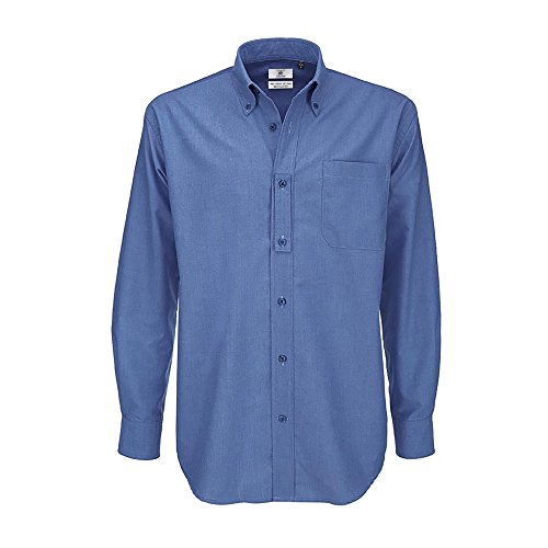 BC Footwear B&C Mens Oxford Long Sleeve Shirt Camisa de Oficina, Azul (Blue Chip 000), XXXXXX-Large para Hombre