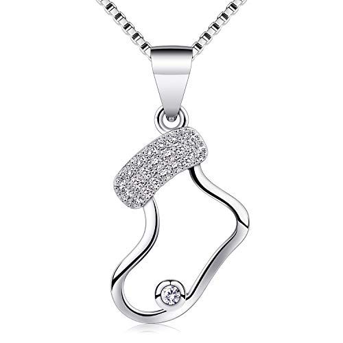 B.Catcher Collar Mujer Collares Plata de Ley 925 Colgante ''Calcetines de Navidad'' con para Regalo Originales Cadena 45cm Longitud