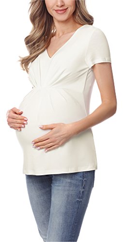 Be Mammy Camiseta Premamá Manga Corta Embarazo Lactancia Ropa Verano BE20-219 (Marfil, M)