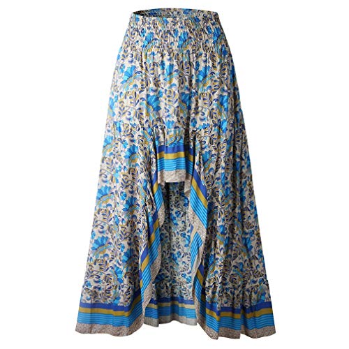 Beada Boho Print Faldas Largas Mujeres Bottoms Cintura Elástica Gitana Etnica Damas Falda M Tamaño Azul