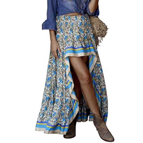 Beada Boho Print Faldas Largas Mujeres Bottoms Cintura Elástica Gitana Etnica Damas Falda M Tamaño Azul