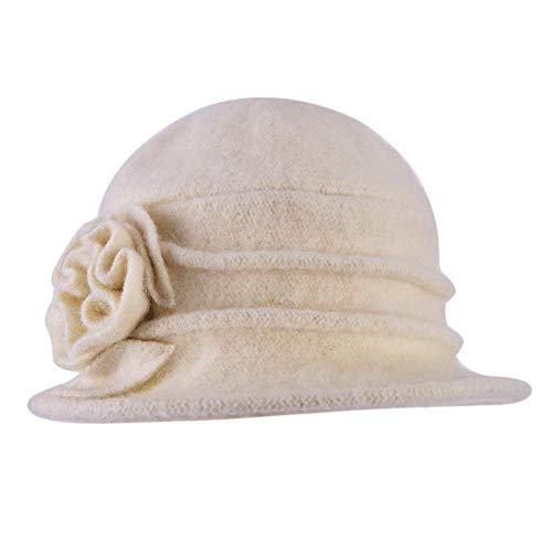 Beanie Bell Hat Ladies Vintage Bucket Hat Beret Cloche Sombrero De Copa Años 20 Con Detalle Floral Sombrero De Invierno Slouch Hat Caps (Color : Beige, Size : One Size)