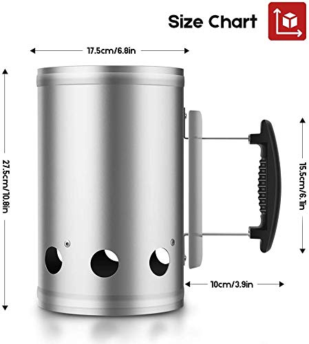 BEAU JARDIN Encendedor de carbón para barbacoa Para encender la parrilla Arrancador Chimenea Chimenea de 28 x 18 cm Plata Chimenea de encendido Chimenea de encendido Parrilla de barbacoa Encendedor