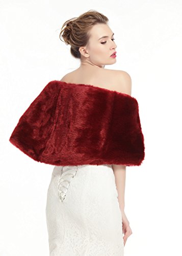 BEAUTELICATE Chal Estola de Pelo Mujer Boleros para Invierno Fiesta Novia Bodas Vino Rojo