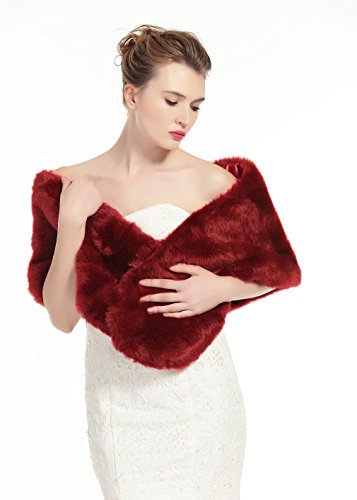 BEAUTELICATE Chal Estola de Pelo Mujer Boleros para Invierno Fiesta Novia Bodas Vino Rojo