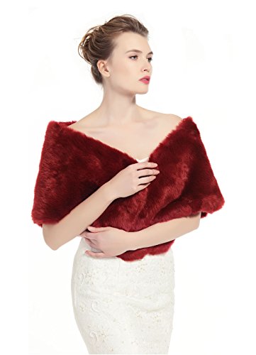 BEAUTELICATE Chal Estola de Pelo Mujer Boleros para Invierno Fiesta Novia Bodas Vino Rojo