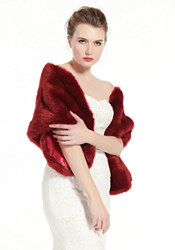 BEAUTELICATE Chal Estola de Pelo Mujer Boleros para Invierno Fiesta Novia Bodas Vino Rojo