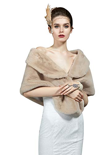 BEAUTELICATE Estola Chal de Pelo Sintética Mantón Capa Piel de Marta para Mujer Fiesta Novia Bodas Halloween Navidad Invierno Vestido