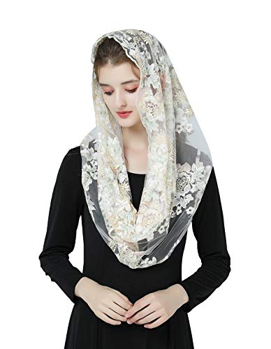 BEAUTELICATE Mantilla De Encaje Española Mujer Capilla Velo Pañuelo de Lglesia Católica Bordado Chal Bufanda Oro Champán V116