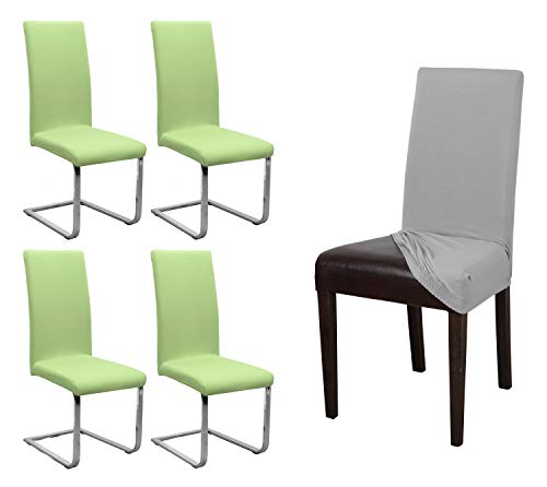 Beautex - Juego de 4 fundas para silla, elásticas, de algodón jersey, bielástico, color a elegir, algodón, Verde claro., Onesize Stretch
