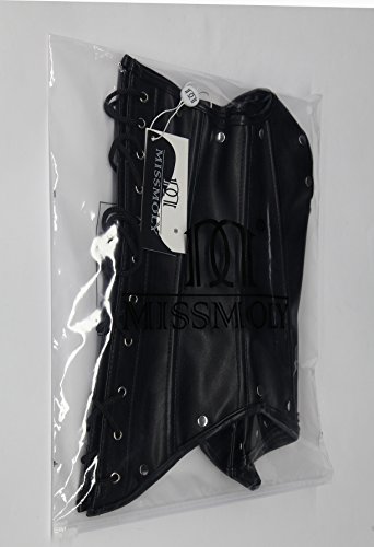 Beauty-You Mujeres Sexy Faux Leather Lace Up Cierre Corset Open Bust Goth Bustier con tanga, 9 Dimensiones Negro M