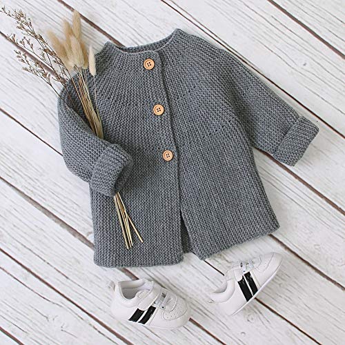 Bebé Tejer Cardigan Mangas largas botón para Arriba Abrigos Top Chicas Chicos Punto suéter Rosa 0-18 Meses (Gris, 6-12 Meses)