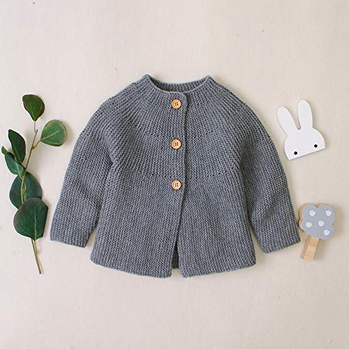 Bebé Tejer Cardigan Mangas largas botón para Arriba Abrigos Top Chicas Chicos Punto suéter Rosa 0-18 Meses (Gris, 6-12 Meses)