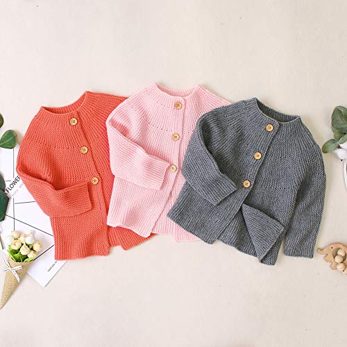 Bebé Tejer Cardigan Mangas largas botón para Arriba Abrigos Top Chicas Chicos Punto suéter Rosa 0-18 Meses (Rosa, 0-3 Meses)
