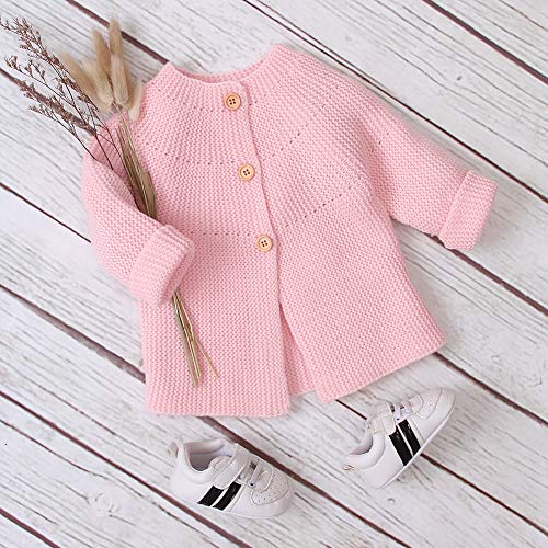 Bebé Tejer Cardigan Mangas largas botón para Arriba Abrigos Top Chicas Chicos Punto suéter Rosa 0-18 Meses (Rosa, 0-3 Meses)