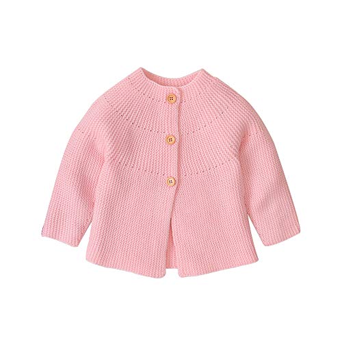 Bebé Tejer Cardigan Mangas largas botón para Arriba Abrigos Top Chicas Chicos Punto suéter Rosa 0-18 Meses (Rosa, 0-3 Meses)