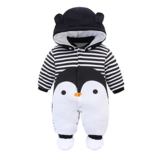 Bebé Traje de Nieve Set Peleles con Capucha Footies Conjunto de Ropa Invierno Muchachos Caricatura Mameluco, Pingüino 6-9 Meses