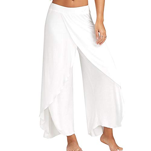 Bebling Pantalones de harén para Mujeres Pantalón de chándal con Abertura Lateral Hippie Yoga Pantalones de Playa Blancos, pequeños