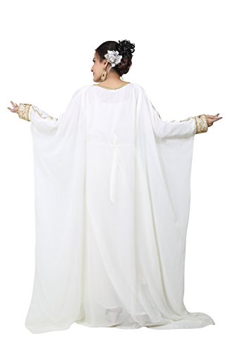 BEDI'S UAE Estilo Mujer Farasha Maxi Árabe Musulmana Abaya Vestido Jilbab Kaftan Vestido largo - Tamaño libre - Blanco(KAF-2965_OWHT)
