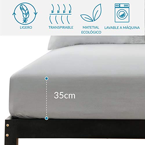 Bedsure Juego de Sábanas 150x200/190 cm 4 Piezas - Sábana Bajera Ajustable Cama 150 con Encimera 240x275cm 2 Fundas de Almohada 50x80cm - Gris Claro