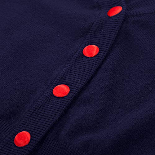 Belle Poque Años 50 Mujer Cuello en V Botón de Contraste Prendas de Punto Abrigo de Punto Cárdigan Azul Marino (928-3) XX-Large
