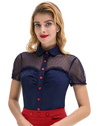 Belle Poque Camisa de Mujer Top de Tul Calado en Perspectiva Ajustada Fiesta L