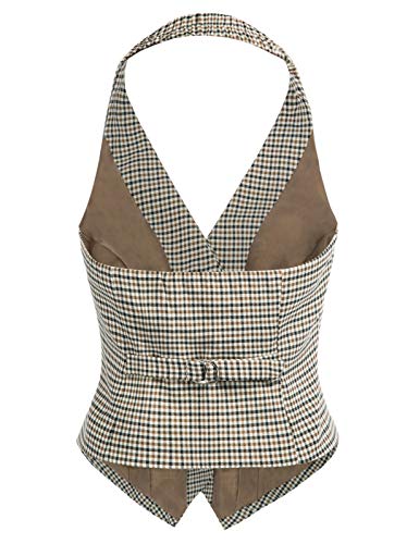 Belle Poque Chaleco de 3 botones totalmente forrado para mujer Chaleco de traje retro vintage Grid-1 (impreso) grande