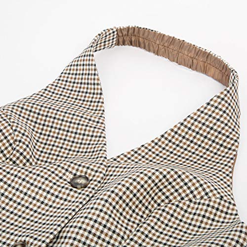 Belle Poque Chaleco de 3 botones totalmente forrado para mujer Chaleco de traje retro vintage Grid-1 (impreso) grande