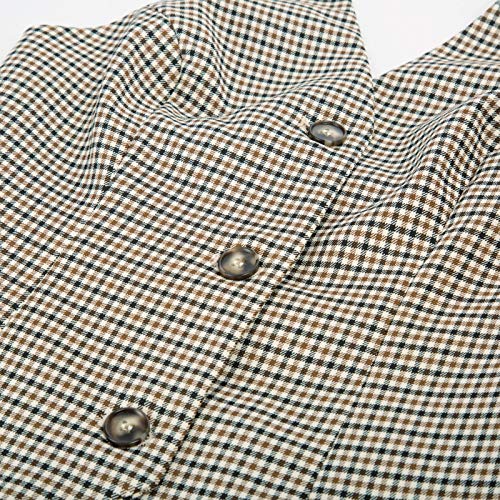 Belle Poque Chaleco de 3 botones totalmente forrado para mujer Chaleco de traje retro vintage Grid-1 (impreso) grande