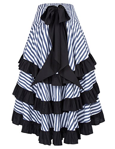 Belle Poque Falda De Volantes Rayas Azul Negro Crueda Pliegues Lazo A Espalda Victoriano M