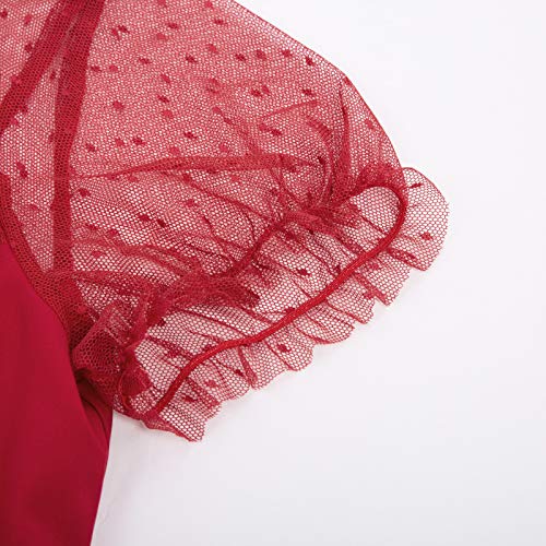 Belle Poque GF574 - Blusa para Mujer, Estilo Vintage y Retro, Manga Corta con c韗culos, retales Rouge (Bp574-3) XL