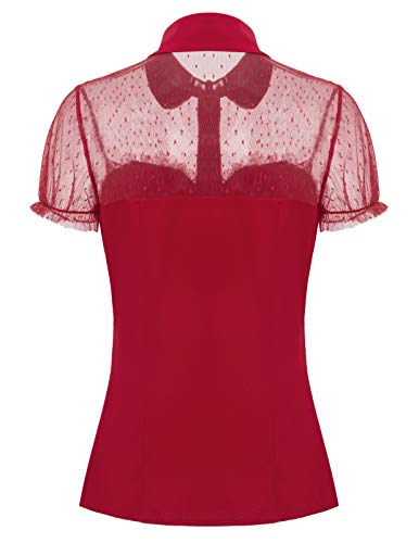 Belle Poque GF574 - Blusa para Mujer, Estilo Vintage y Retro, Manga Corta con c韗culos, retales Rouge (Bp574-3) XL