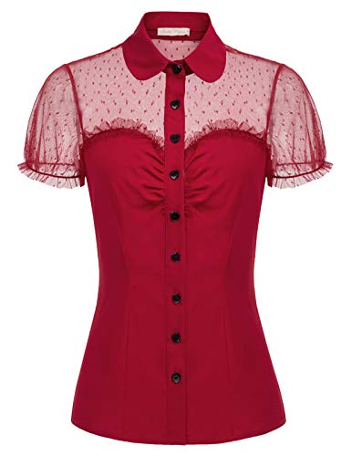 Belle Poque GF574 - Blusa para Mujer, Estilo Vintage y Retro, Manga Corta con c韗culos, retales Rouge (Bp574-3) XL