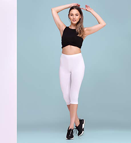 Bellivalini Leggins 3/4 Piratas Mallas Deportivas Capri en Viscosa Mujer BLV50-148 (Blanco, L)