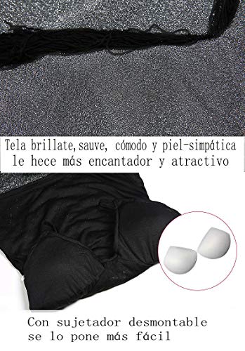 BellyQueen - Traje Latino Mujer para Danza Clásica Salsa Tango con Lentejuelas y Flecos - Talla Única - Azul