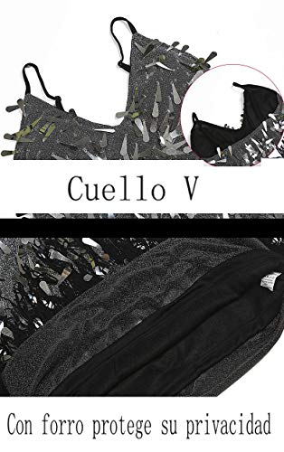 BellyQueen - Vestido Latino Mujer para Danza Clásica Salsa Tango con Lentejuelas y Flecos - Talla Única - Dorado