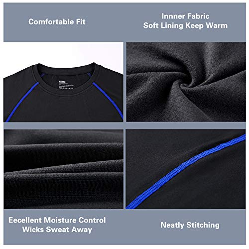 BenBoy Ropa Interior Térmica Hombre Invierno Otoño Conjuntos Térmicos para Esquí Fitness Montaña Corres Ciclismo (2XL, Negro Azul)
