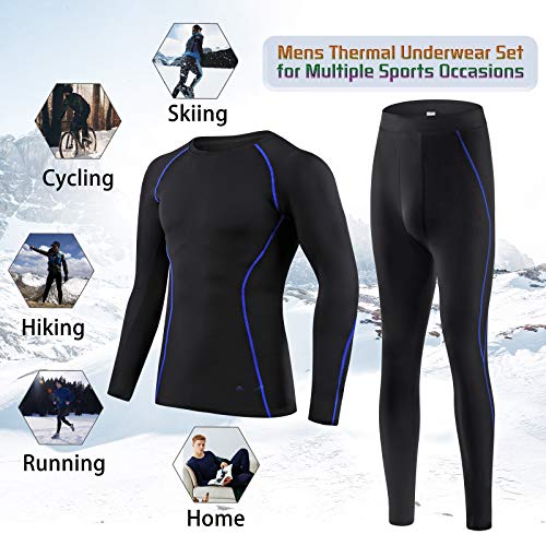 BenBoy Ropa Interior Térmica Hombre Invierno Otoño Conjuntos Térmicos para Esquí Fitness Montaña Corres Ciclismo (2XL, Negro Azul)