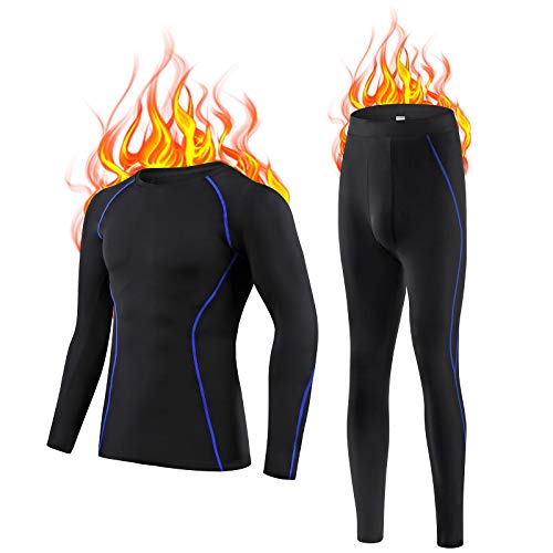BenBoy Ropa Interior Térmica Hombre Invierno Otoño Conjuntos Térmicos para Esquí Fitness Montaña Corres Ciclismo (2XL, Negro Azul)