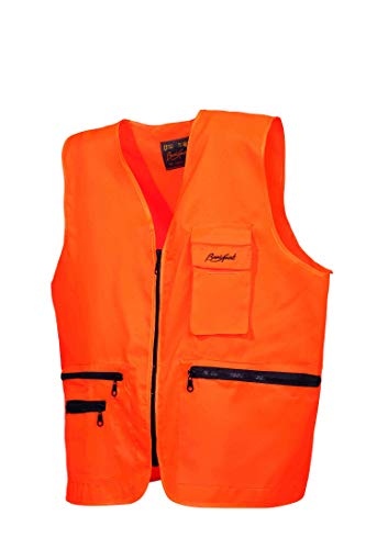 BENISPORT Chaleco Naranja fluoresente Basic Line - Chaleco de Alta Visibilidad para Caza - Bolsillo portablas (Talla 2XL)