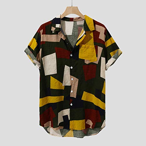 Berimaterry Polos Manga Corta Básico Botones Camisa Hawaiana Hombre Camiseta Fruta Floral Tops Bohemia Raya Playa de Verano Impresión Vintage Retro Blusa Slim Fit Shirts Cuello Tallas Grandes 5XL