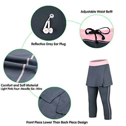 BEROY Falda elástica para mujer, pantalones capri, leggings, pantalones con falda de tenis 3/4, 2 en 1 Mallas A2/gris 3/4. XXXL