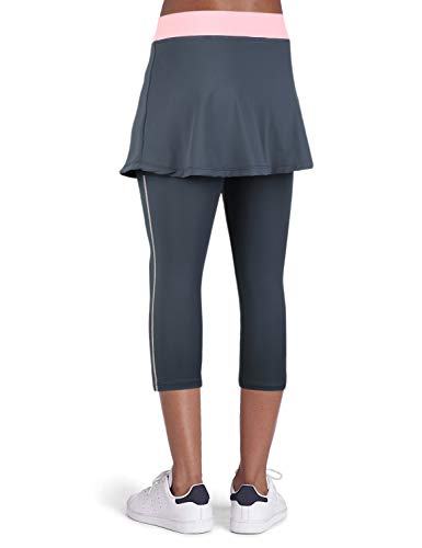 BEROY Falda elástica para mujer, pantalones capri, leggings, pantalones con falda de tenis 3/4, 2 en 1 Mallas A2/gris 3/4. XXXL