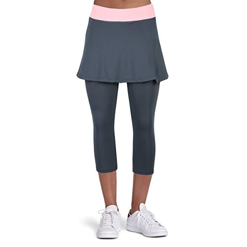 BEROY Falda elástica para mujer, pantalones capri, leggings, pantalones con falda de tenis 3/4, 2 en 1 Mallas A2/gris 3/4. XXXL