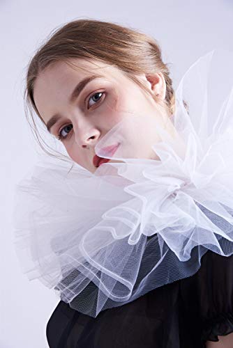 BESSUME Mujer Retro Cosplay Malla Cuello Fallar Volante fruncido Fiesta Collar (Blanco)