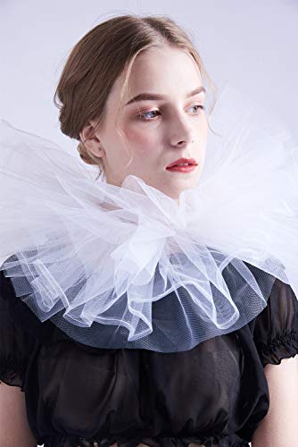 BESSUME Mujer Retro Cosplay Malla Cuello Fallar Volante fruncido Fiesta Collar (Blanco)